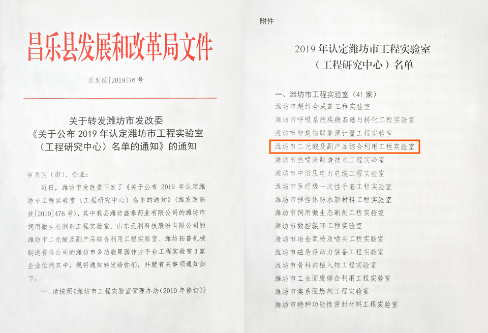 认定潍坊市工程实验室(工程研究中心)